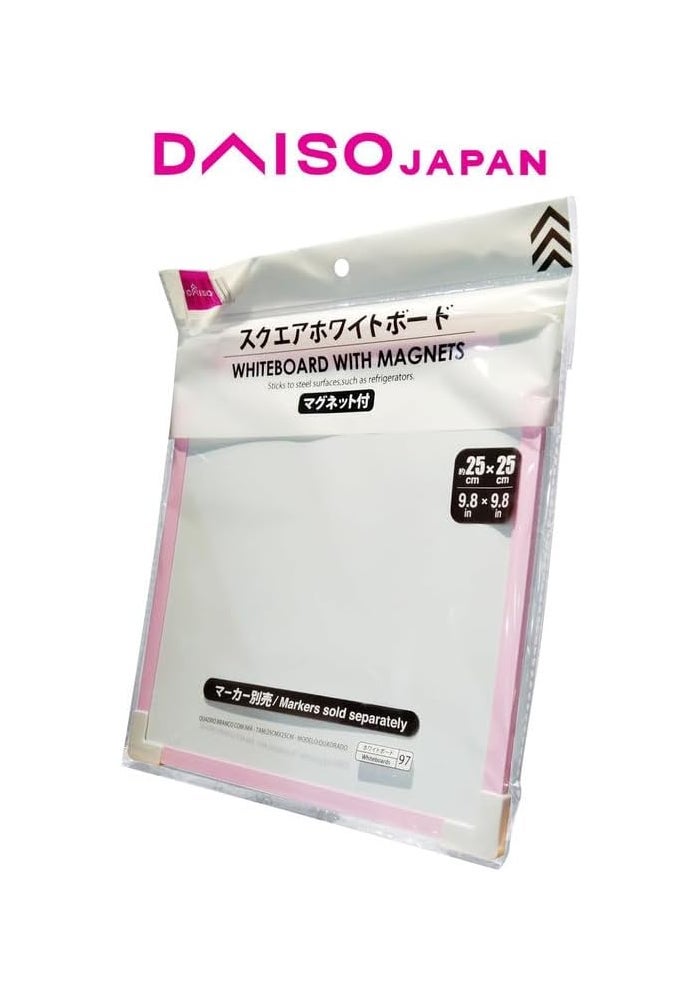 Daiso لوحة بيضاء مربعة من دايسو مع مغناطيس - 25x25 سم (9.8x9.8 بوصة) - إطار وردي - Image 3